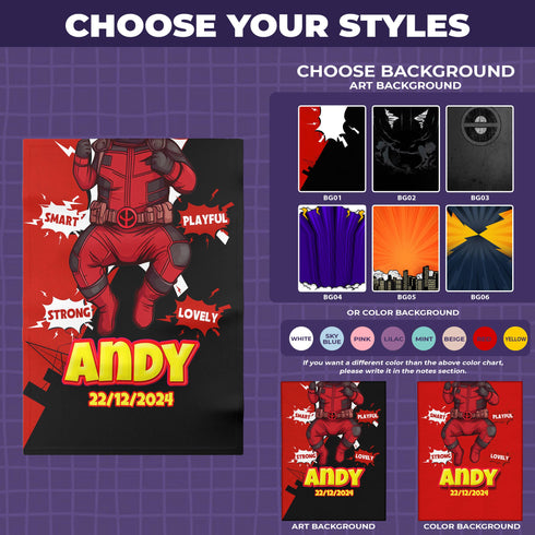 Personalized Baby Superhero Blanket – Custom Name & Birthdate | Funny Red Hero Style